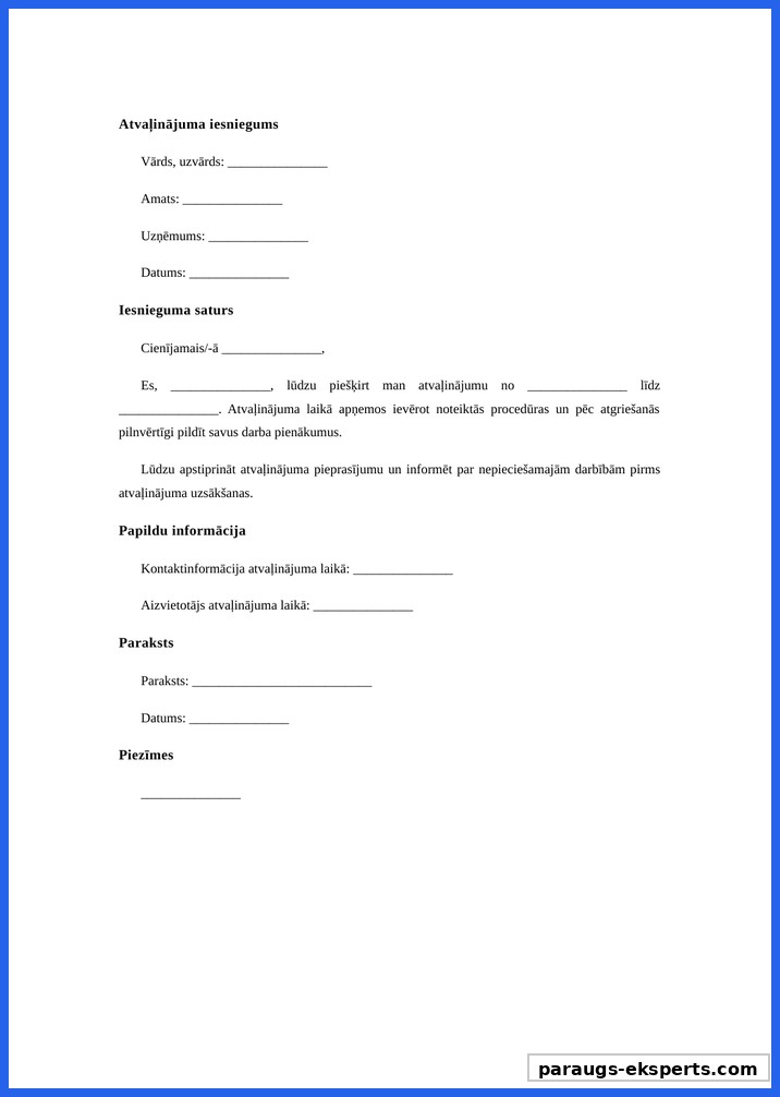 Atvaļinājuma Iesnieguma Paraugs Doc