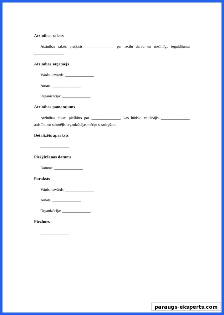 Atzinības Raksts Paraugs