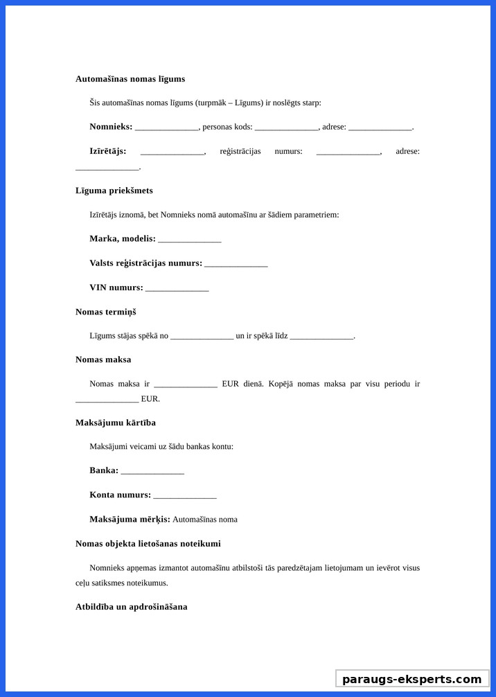 Auto Nomas Līgums Ar Fizisku Personu Paraugs