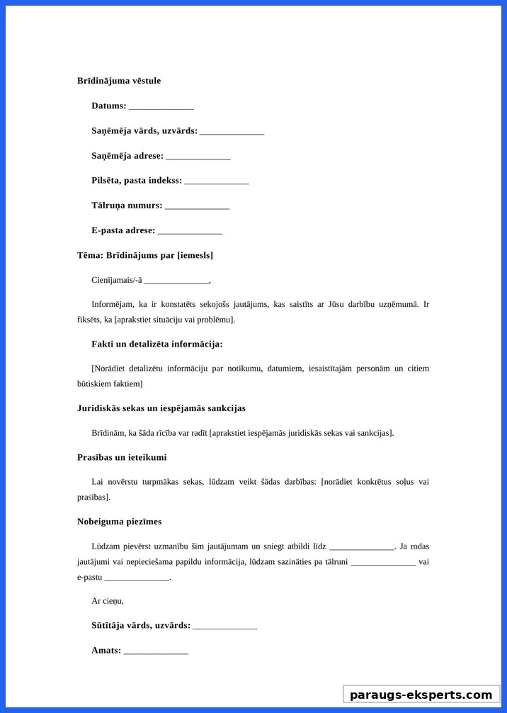 Brīdinājuma Vēstules Paraugs