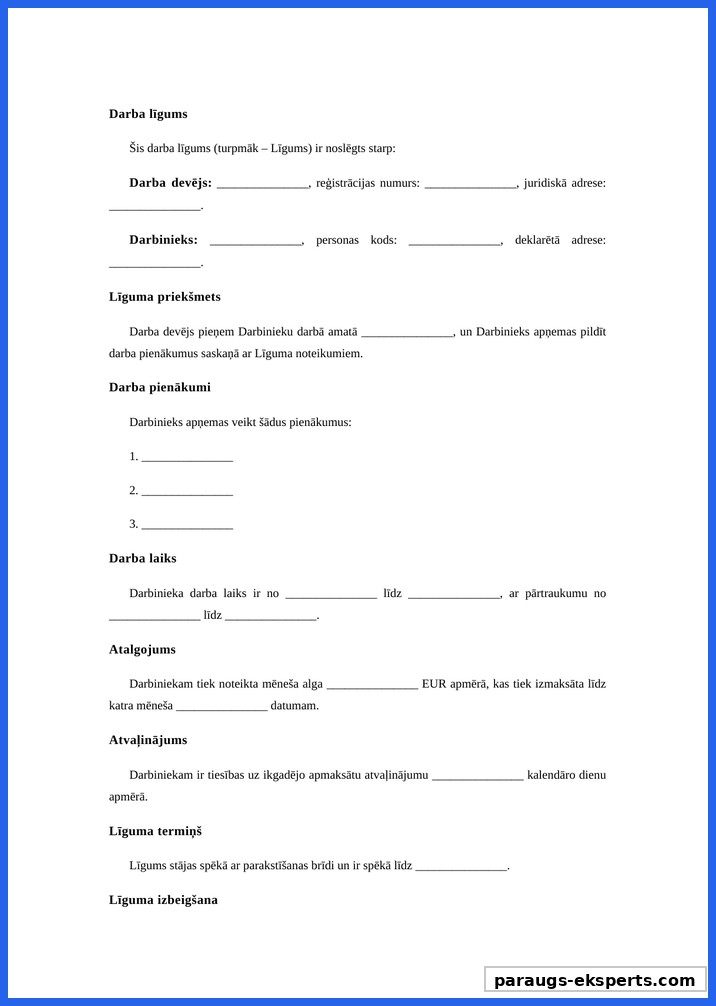 Darba Līgums Paraugs