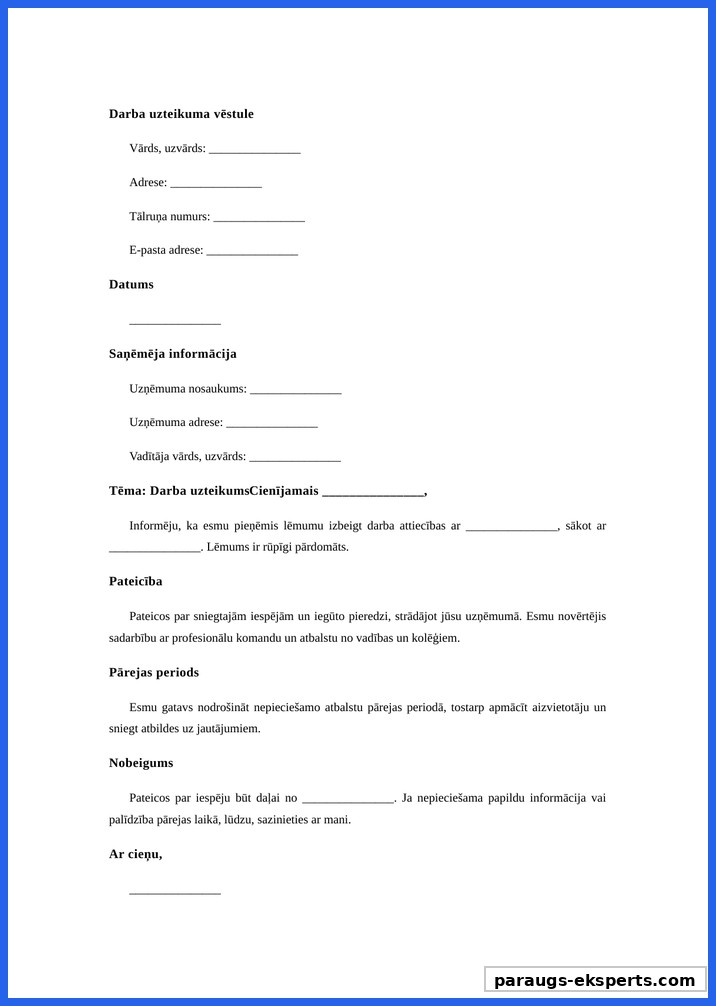 Darba Uzteikšanas Paraugs