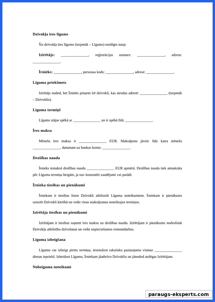Dzīvokļa Īres Līgums Paraugs Word
