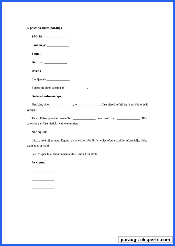 E-Pasta Vēstules Paraugs