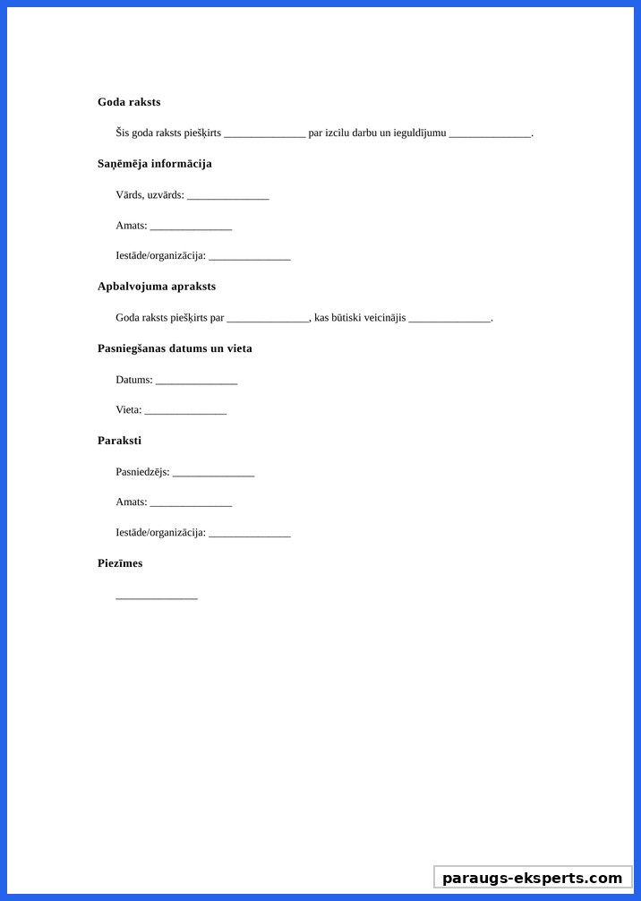 Goda Raksts Paraugs