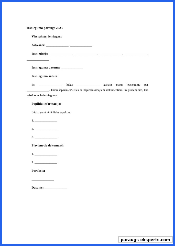Iesnieguma Paraugs 2023