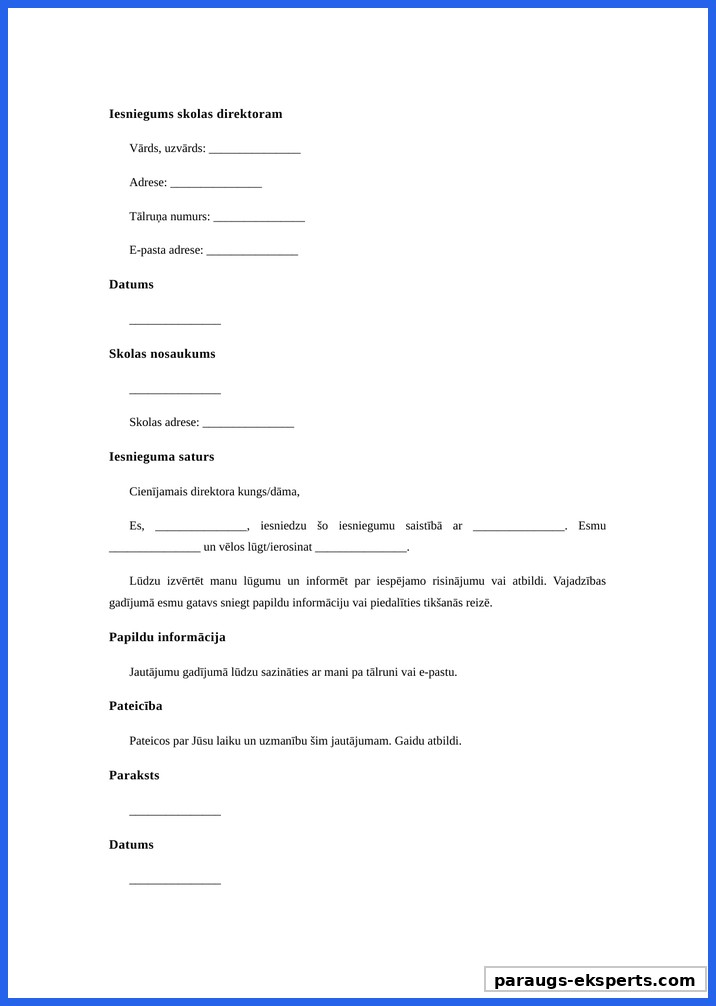 Iesnieguma Paraugs Skolas Direktoram