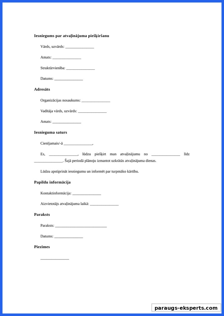 Iesniegums Par Atvaļinājumu Paraugs