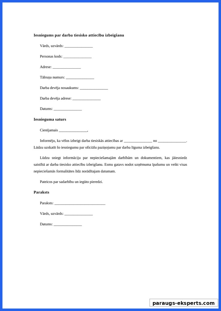 Iesniegums Paraugs Atbrīvošanai No Darba