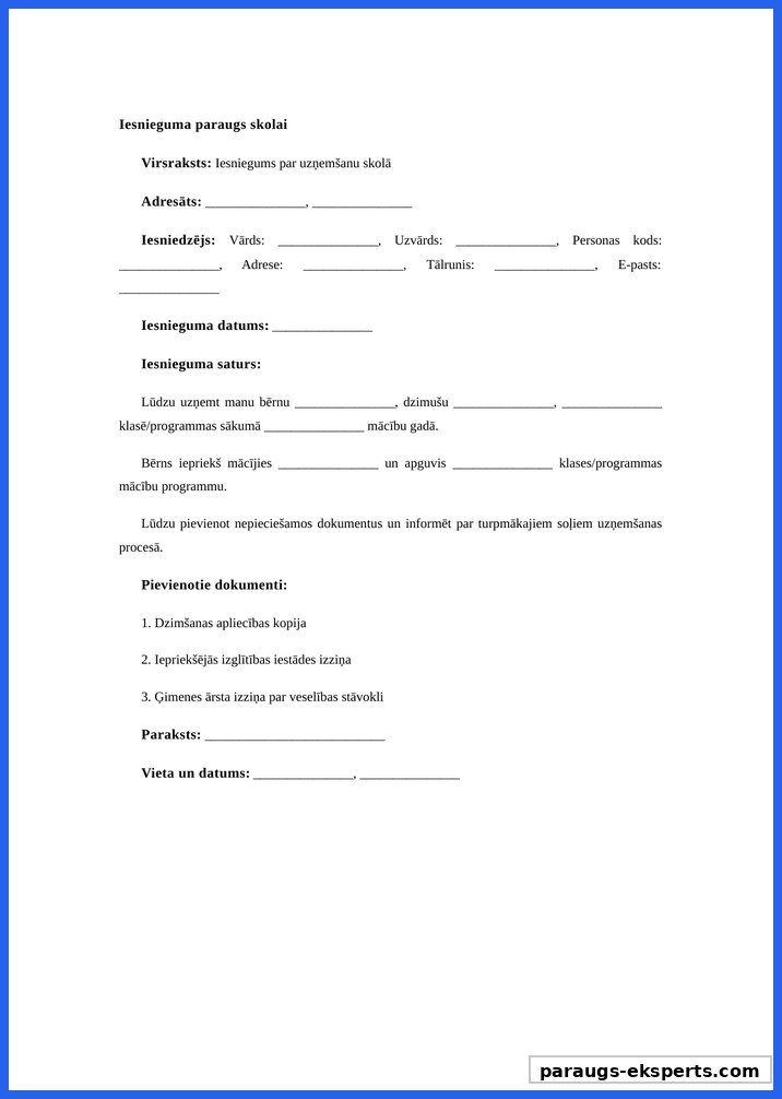 Iesniegums Paraugs Skolai