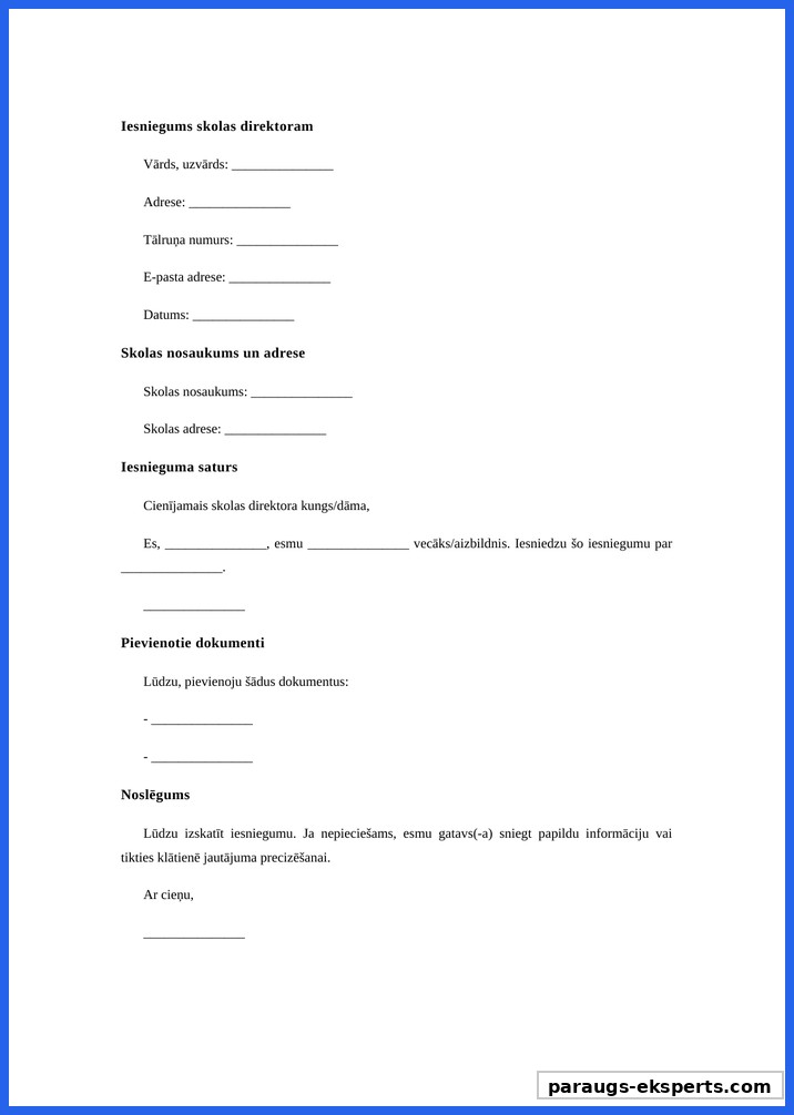 Iesniegums Skolas Direktoram Paraugs