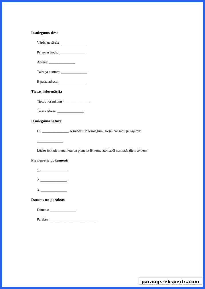 Iesniegums Tiesai Paraugs