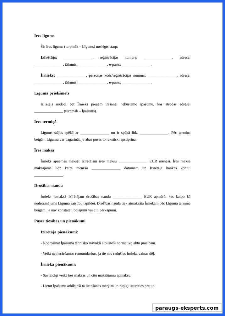 Īres Līgums Paraugs