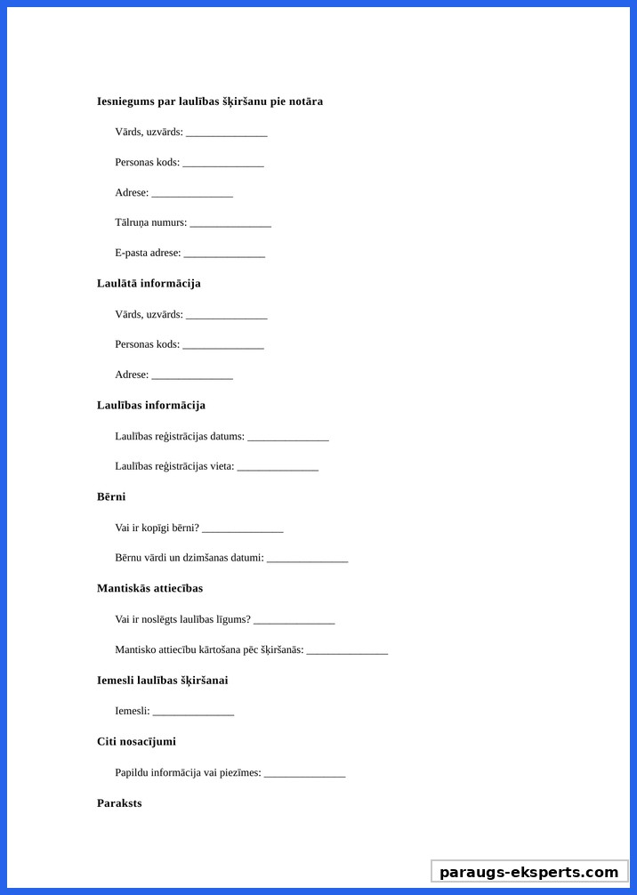 Laulības Šķiršana Pie Notāra Iesniegums Paraugs