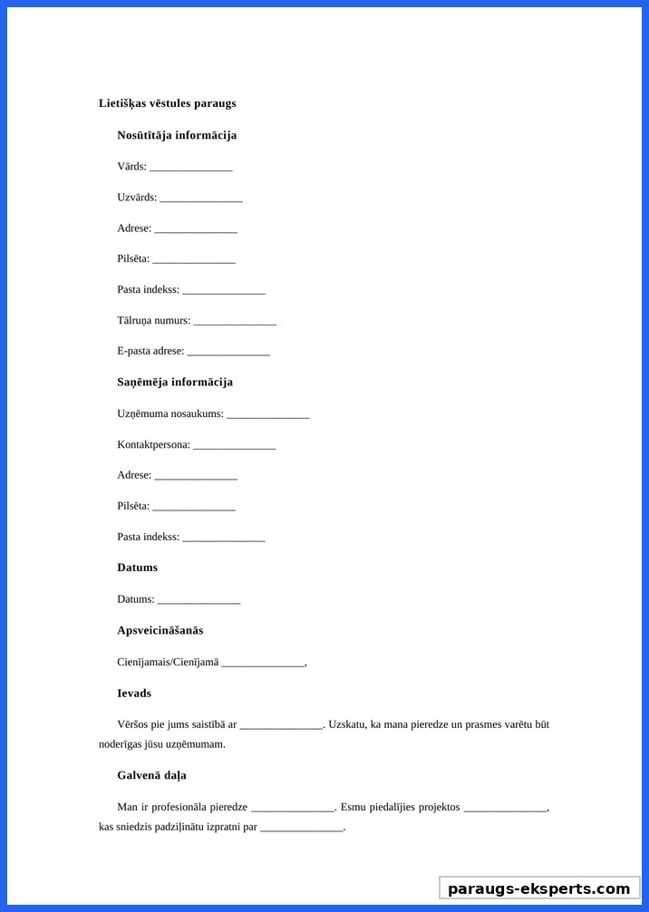 Lietišķa Vēstule Paraugs