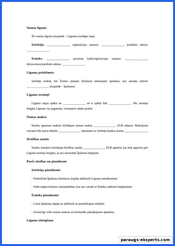Nomas Līgums Paraugs