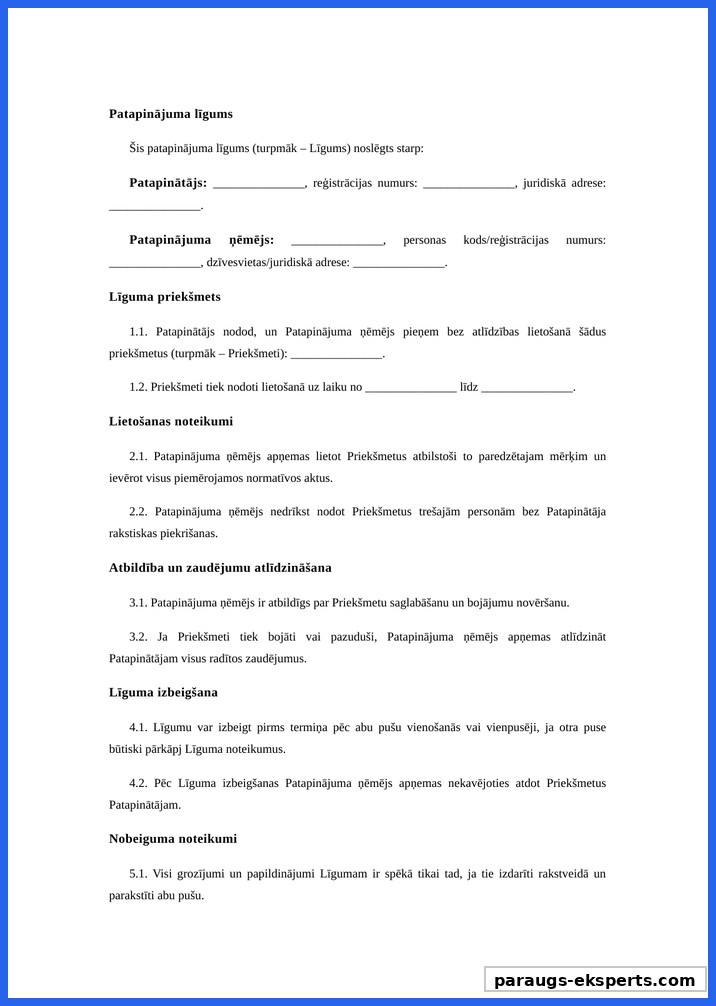 Patapinājuma Līgums Paraugs