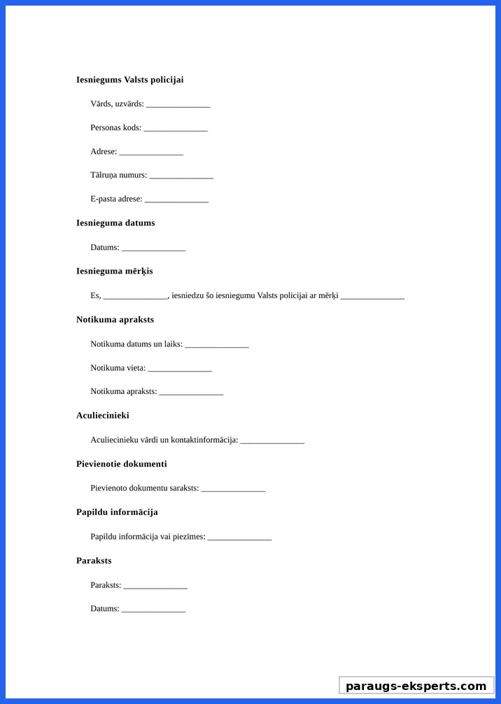 Valsts Policija Iesniegums Paraugs